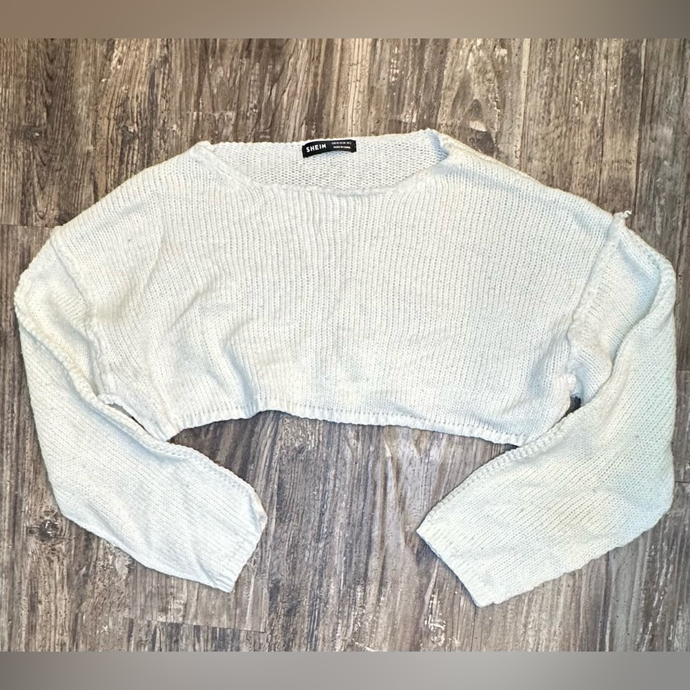 SHEIN white soft cozy‎ long sleeve knit crop sweater women’s XS